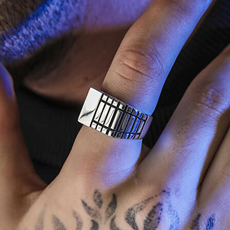 STİLLOVE Gümüş Desenli Erkek Yüzük