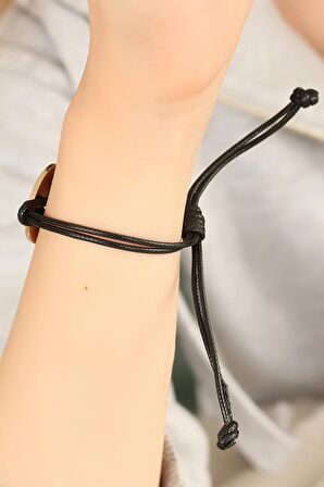 STİLLOVE LOVE (Aşık) Siyah Deri İpli Unisex Mood Bileklik