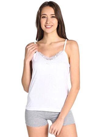 Kadın Beyaz Ribana Ip Askılı Güpürlü Atlet 6'lı Ekonomik Paket 0139