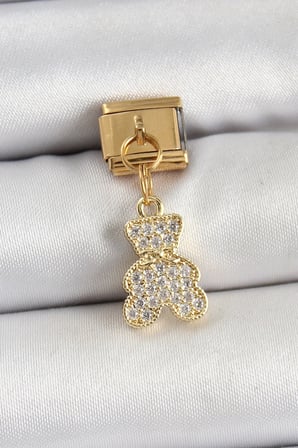 316L Çelik Sallantılı Zirkon Taşlı Ayıcık Model Gold Renk Nomination Charm