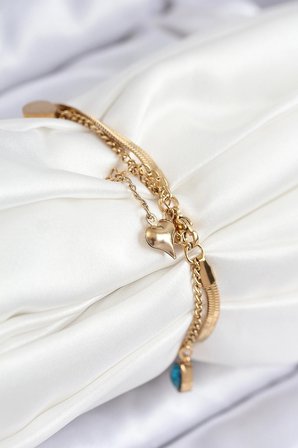 316L Çelik Nazar Boncuk Detaylı Mavi Zirkon Taşlı Model İtalyan Zincir Gold Renk Kadın Bileklik