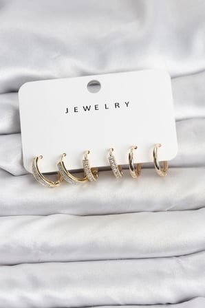 Zirkon Taşlı Gold Renk Pirinç Kadın Küpe Seti