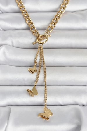 316LÇelikGoldRenkKelebekSallantılıKadınKolye