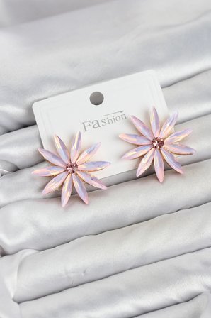 Pembe Kristal Taşlı Lotus Model Kadın Küpe