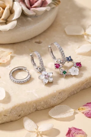 3 lü Set Gümüş Renk Çiçek Model Küpe