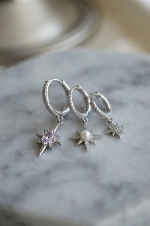  3 lü Set Küpe Gümüş Renk Kutup Yıldızı Model