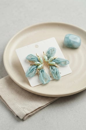  Buz Mavisi Orkide Model Organze Küpe