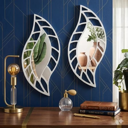 2'li Set Kırılmaz Pleksi Dekoratif Duvar Aynası - 20x35 cm Yaprak Formlu 1. Sınıf Akrilik Ayna