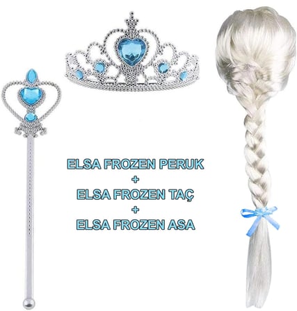 Örgülü Karlar Ülkesi Frozen Elsa Peruğu Tacı ve Sopası Çocuk Boy
