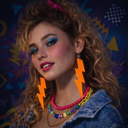 80’ler 90&amp;#39;lar Retro Neon Turuncu Şimşek Küpe 10 cm