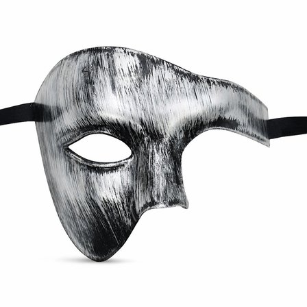 Antik Eskitme Gümüş Erkek Yarım Maske - Phantom &amp; Balo Maskesi