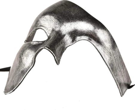 Antik Eskitme Gümüş Erkek Yarım Maske - Phantom &amp; Balo Maskesi