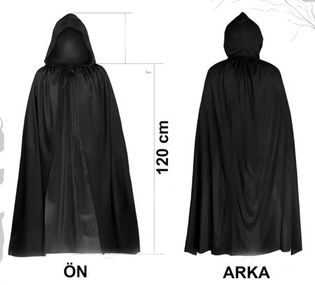 Siyah Uzun Pelerin 120 cm Kapüşonlu – Cosplay ve Parti Kostümü