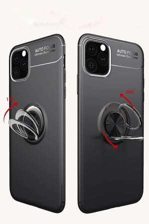 iPhone 11 Pro Kılıf Range Yüzüklü Silikon - Siyah-Mavi