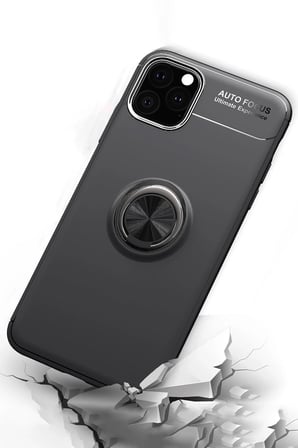 iPhone 11 Pro Kılıf Range Yüzüklü Silikon - Siyah-Mavi