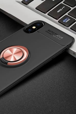 iPhone XS Max Kılıf Range Yüzüklü Silikon - Siyah-Gold