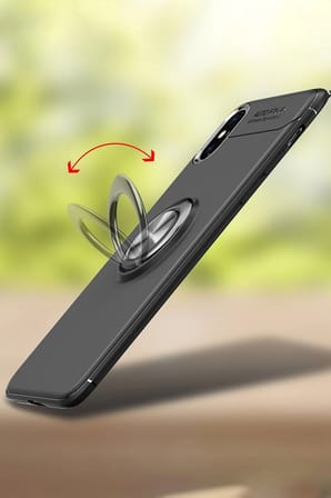 iPhone XS Max Kılıf Range Yüzüklü Silikon - Siyah-Gold