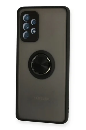 Samsung Galaxy A72 Kılıf Montreal Yüzüklü Silikon Kapak - Siyah