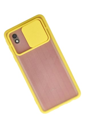 Samsung Galaxy A01 Core Kılıf Palm Buzlu Kamera Sürgülü Silikon - Sarı