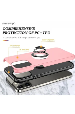 iPhone 13 Pro Max Kılıf Elit Yüzüklü Kapak - Pembe