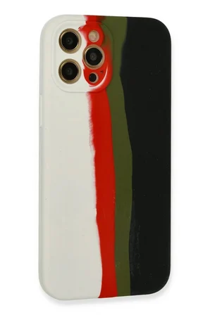 iPhone 12 Pro Kılıf Ebruli Lansman Silikon - Beyaz-Siyah