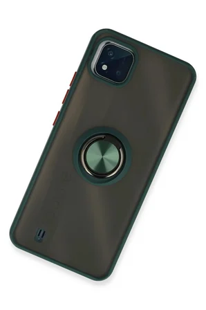 Realme C11 2021 Kılıf Montreal Yüzüklü Silikon Kapak - Yeşil