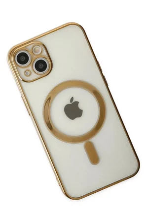 iPhone 14 Plus Kılıf Magneticsafe Lazer Silikon - Gold