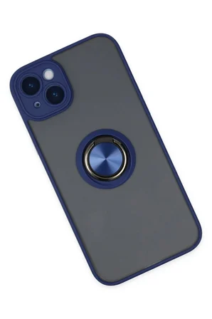 iPhone 14 Kılıf Montreal Yüzüklü Silikon Kapak - Lacivert