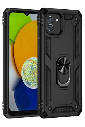 Samsung Galaxy A03 Kılıf Sofya Yüzüklü Silikon Kapak - Siyah