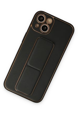 iPhone 14 Plus Kılıf Coco Deri Standlı Kapak - Siyah