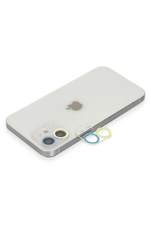iPhone 12 Mini Renkli Kamera Lens Koruma Cam - Sarı-Mavi