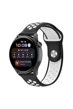 Watch 20mm Spor Delikli Kordon - Siyah-Beyaz