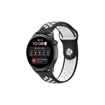 Watch 22mm Spor Delikli Kordon - Siyah-Beyaz