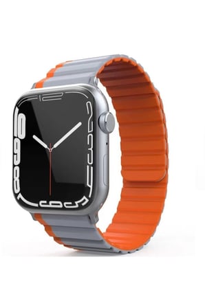 Watch 42mm MO-WB1 Çift Renk Mıknatıslı Silikon Kordon - Gri-Turuncu