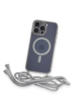 iPhone 13 Pro Max Kılıf Divo Lazer Askılı Magsafe Kapak - Gümüş