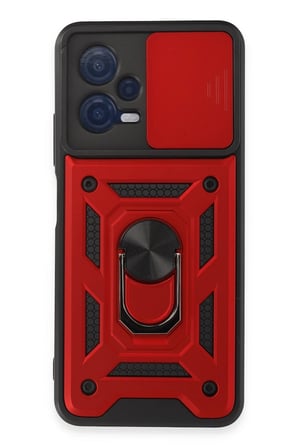 Mey İthalat®   Redmi Note 12 5G Kılıf Pars Lens Yüzüklü Silikon - Kırmızı