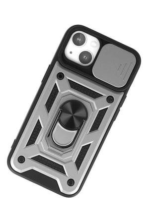 iPhone 15 Kılıf Pars Lens Yüzüklü Silikon - Gümüş