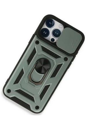 iPhone 15 Pro Kılıf Pars Lens Yüzüklü Silikon - Yeşil