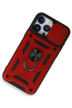 iPhone 15 Pro Max Kılıf Pars Lens Yüzüklü Silikon - Kırmızı