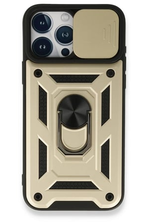iPhone 15 Pro Max Kılıf Pars Lens Yüzüklü Silikon - Gold