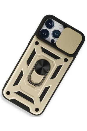 iPhone 15 Pro Max Kılıf Pars Lens Yüzüklü Silikon - Gold