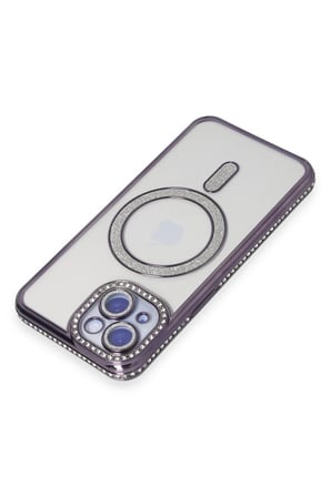 iPhone 15 Kılıf Joke Simli Magneticsafe Kılıf - Derin Mor