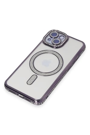 iPhone 15 Kılıf Joke Simli Magneticsafe Kılıf - Derin Mor