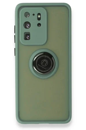 Samsung Galaxy S20 Ultra Kılıf Montreal Yüzüklü Silikon Kapak - Yeşil