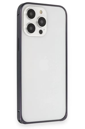iPhone 15 Pro Max Kılıf Metal Bumper Magneticsafe Kapak - Lacivert