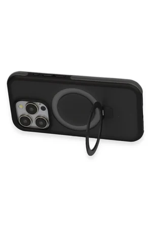 iPhone 15 Pro Zorda Airbag Magsafe Standlı Kapak - Siyah