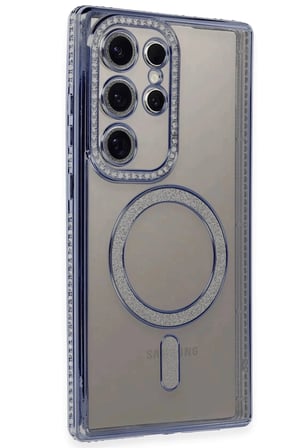 Samsung Galaxy S24 Ultra Kılıf Joke Simli Magneticsafe Kılıf - Mavi