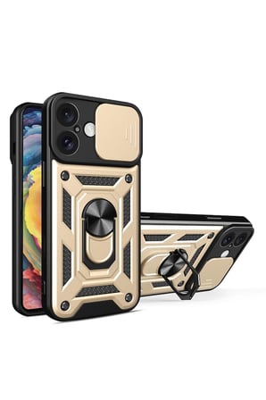 iPhone 16 Kılıf Pars Lens Yüzüklü Silikon - Gold