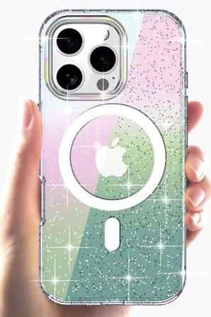 iPhone 14 Pro Max Rasasi Simli Magsafe Kapak - Şeffaf