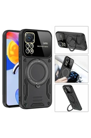Redmi Note 11 Pro Kılıf Joy Lens Standlı Kapak - Koyu Yeşil